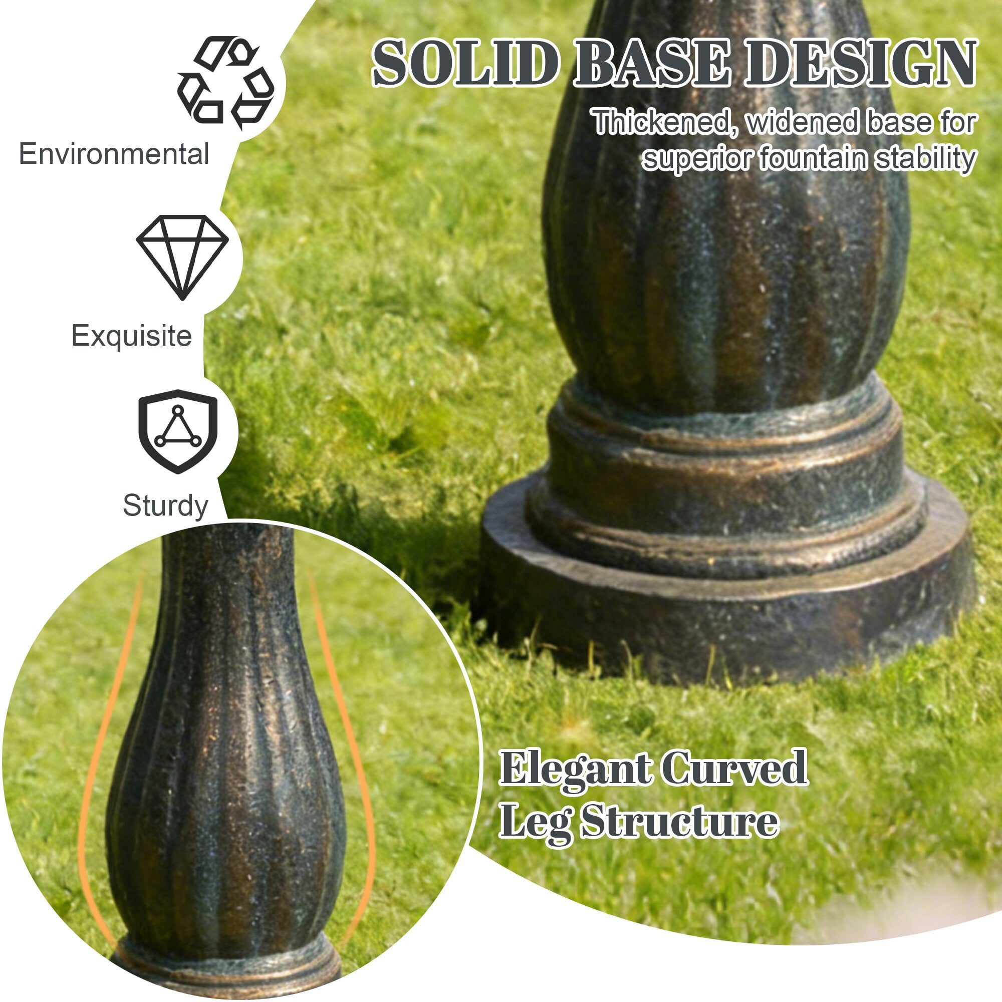Kaluomm 48" 3-Tiers Outdoor Water Fountain, Italian Pineapple Large Cascading Waterfall Fountains, Weather-Resistant Resin Freestanding Fountain Features for Garden Patio Backyard, Black