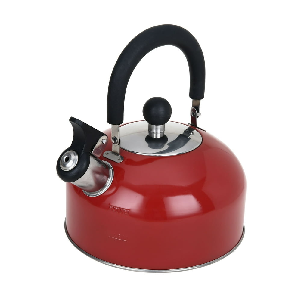 Mainstays 1.8 Liter Whistling Tea Kettle, Red Stainless Steel Walmart