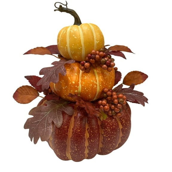 Pumpkin Stack Tabletop Decoration, Yellow/Orange/Red, 14", Fall by Way To Celebrate