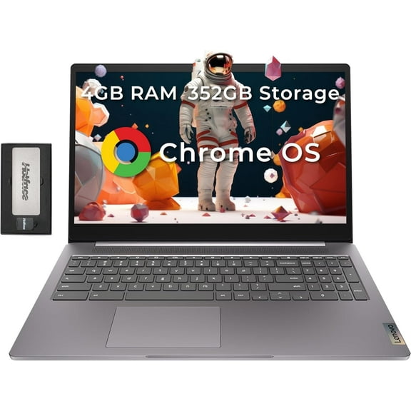 Lenovo IdeaPad 3 15.6" Anti-Glare Laptop,Intel Celeron N4500,4GB, 64GB SSD,Chrome OS,Grey,288GB Docking