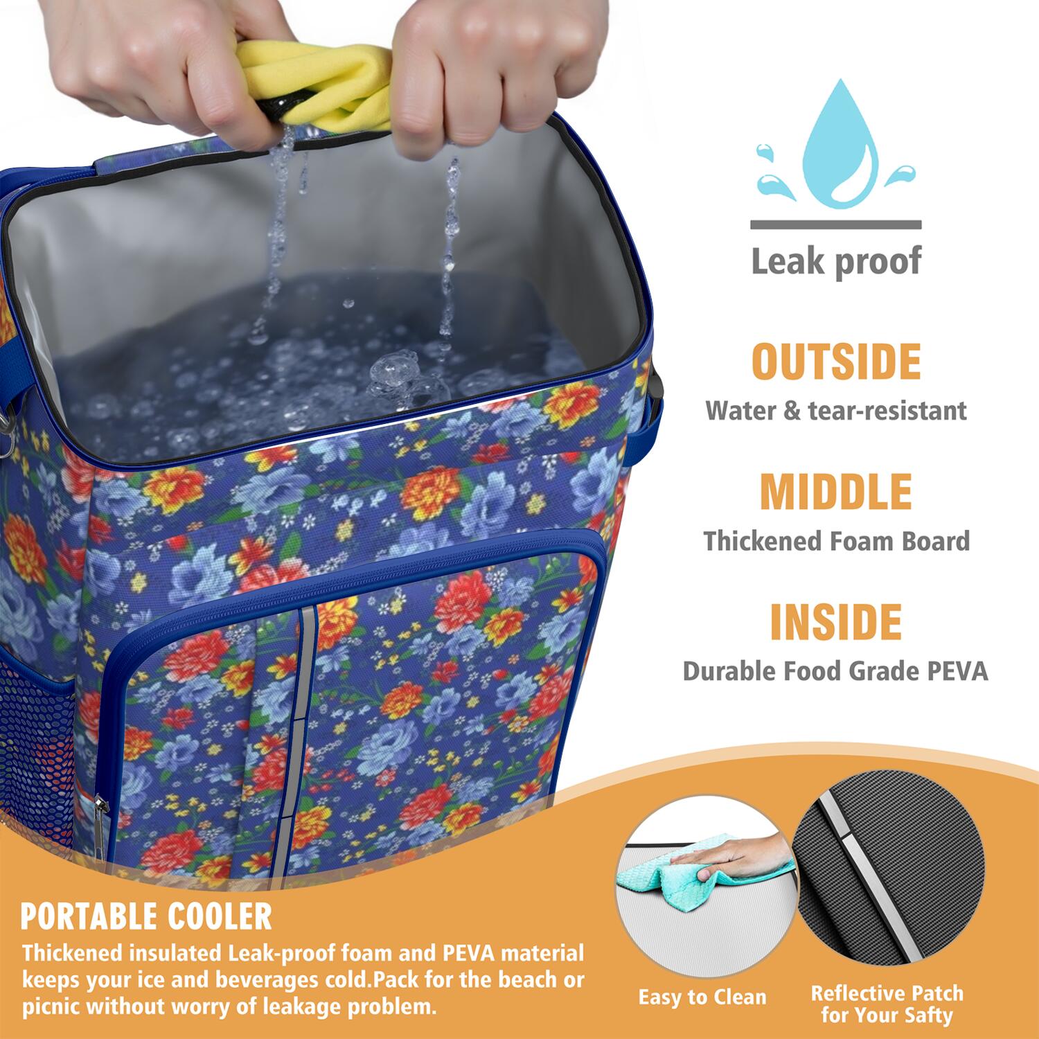 Travel Cooler Bag - Pioneer Flower Floral Print Pattern Camping Beer Cooler Backpack with Bottle Opener- Waterproof Insulated Picnic Backpacks - Cooler Bag for Beach