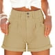 thumbnail image 1 of Pantalones cortos de verano para mujer, cintura alta, plisados, dobladillo enrollado, cierre de hebillas, pantalones cortos casuales con bolsillos laterales, 1 of 2