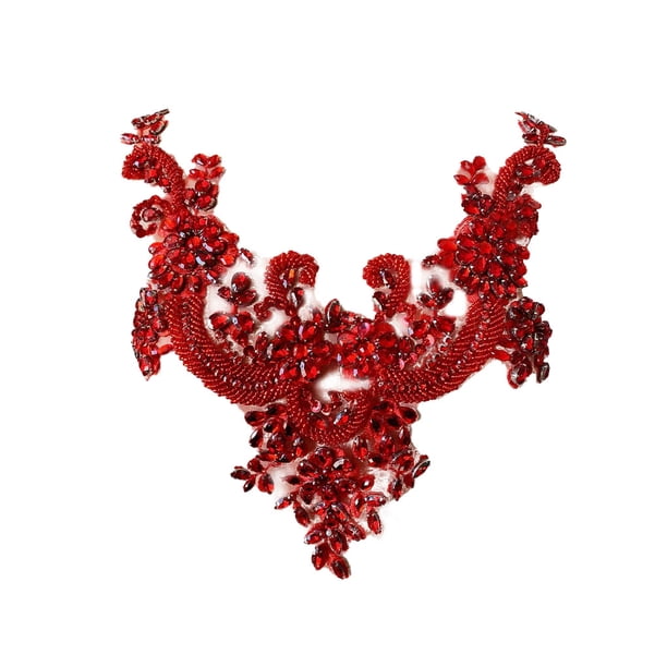 Qarigey Apliques de diamantes de imitación hermosos y fáciles de coser, parches para adornos de cuentas, parches para vestidos de novia y Ropa, zapatos y accesorios Miscelánea bermellón