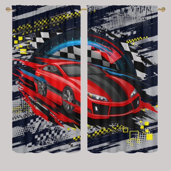 Red Race Car Blackout Living Room Curtains Extreme Sports Racing Vehicle Speed Games Thermal Insulated Room Darkening Curtain for Living Room W42 x L45 Inch