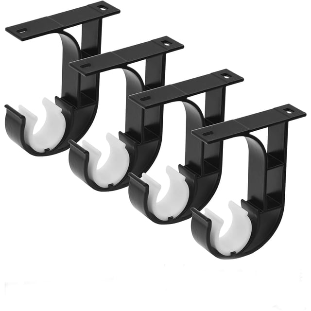 4PCS ceiling curtain rod bracket, heavy-duty curtain rod bracket ceiling bracket, black curtain rod hook single window hardware rod bracket, easy to install.