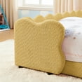 thumbnail image 4 of Sesslife Twin Size Floor Bed with Fence, Upholstered Twin Size Platform Bed with Cute Dinosaur Shaped Headboard for Boys Girls, Wood Twin Bed Frame with Safety Guardrail and Salts for Age 3-7, Yellow, 4 of 11