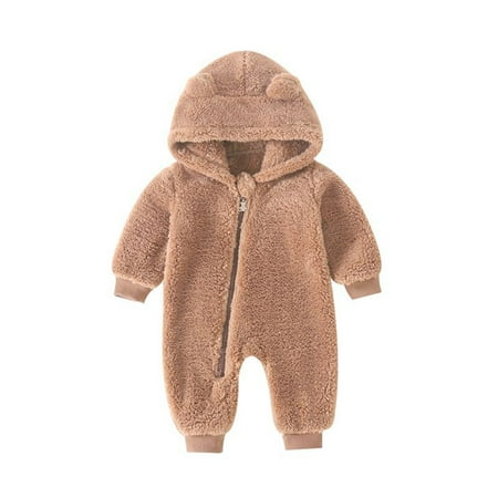 

QWERTYU Newborn Infant Baby Toddler Zip Up Clothes Footies for Girl Boy Winter Warm Long Sleeve Fleece Romper 0-24M Coffee 18M