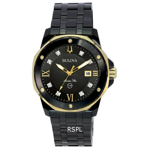 Bulova Marine Star Diamond Accents Black Dial Quartz 98d176 100m Men's Watch