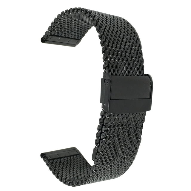 Bandini 24mm Black Tone Stainless Steel Mesh Watch Band for Men - Metal Mesh Replacement Watch Strap - Adjustable Length - Fold-Over Clasp