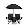 thumbnail image 1 of GoTeam Double Folding Chair Set with Umbrella and Cooler Bag, Black, 1 of 5