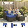 thumbnail image 3 of 3 Piece Outdoor Rattan Wicker Conversation Set with Blue Cushions, Steel Frame Sofa, Ottoman and Glass Top Coffee Table for Patio, Garden, Backyard and Poolside, 68"L x 49"W x 24"H, 3 of 7