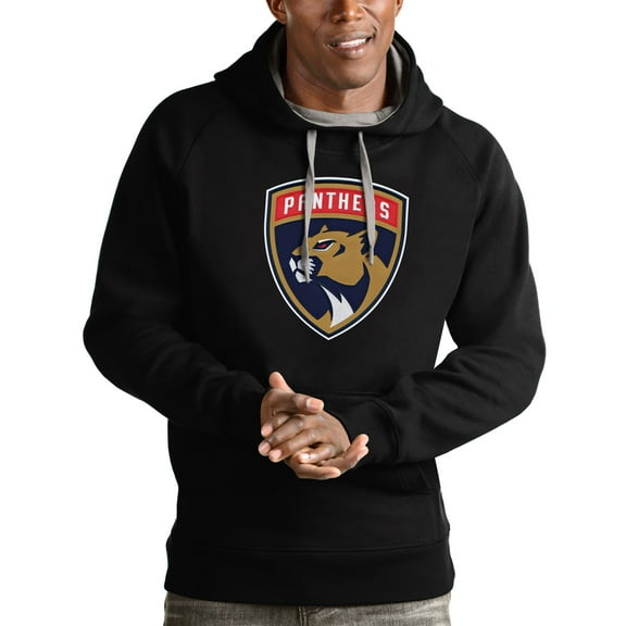 Men's Antigua Black Florida Panthers Logo Victory Pullover Hoodie
