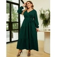 thumbnail image 6 of Women Long Long Sleeve Wrap V Neck Floral Printed Long Maxi Dress Plus Size, 6 of 8