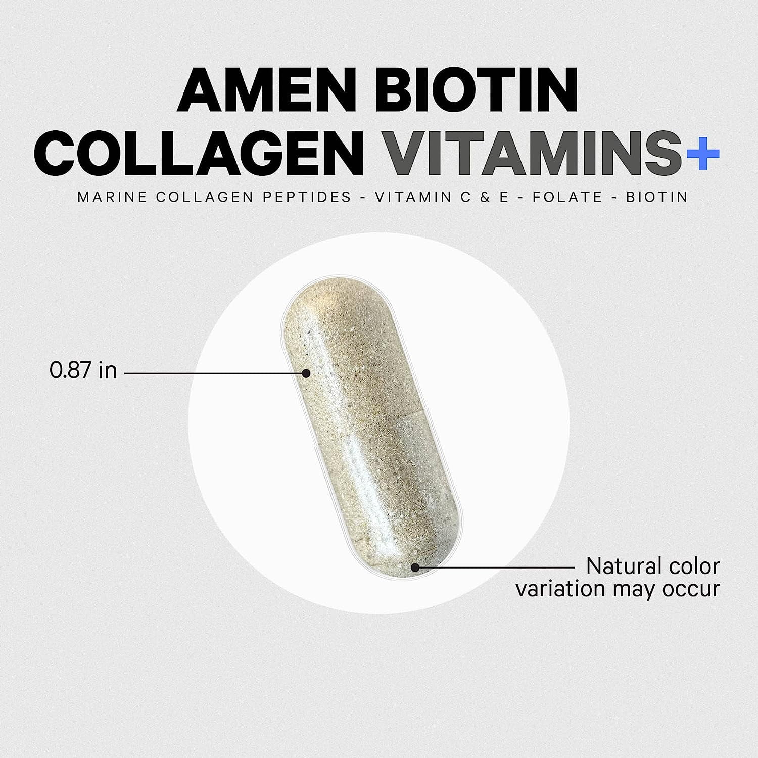 Amen Biotin Collagen Peptides, Vitamins C & E, Folate, Keratin, Hyaluronic Acid, Hair & Skin, 90 ct