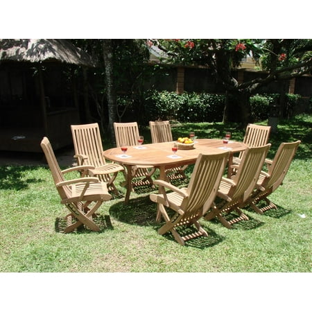 Teak Dining Set:8 Seater 9 Pc - 94" Oval Table And 8 Multi ...