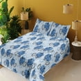 thumbnail image 2 of Ambesonne Floral Fitted & Flat Sheet with Shams 4 Pcs Set, Blossoming Flowers Aquatic, Queen, Sea Blue and Soft Blue, 2 of 5