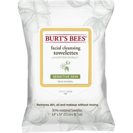 sensitive facial bees towelettes cleansing burt wipes extract cotton makeup skin burts face count wipe remover ct regimen solutions natural
