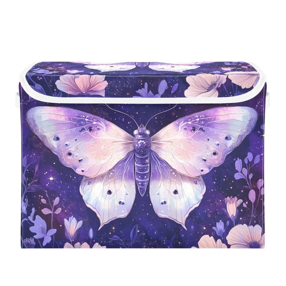 Purple Moon Flowers Insect Foldable Storage Bin with Lid and Handle Collapsible Storage Box 16.5 x 12.6 x 11.8 inches