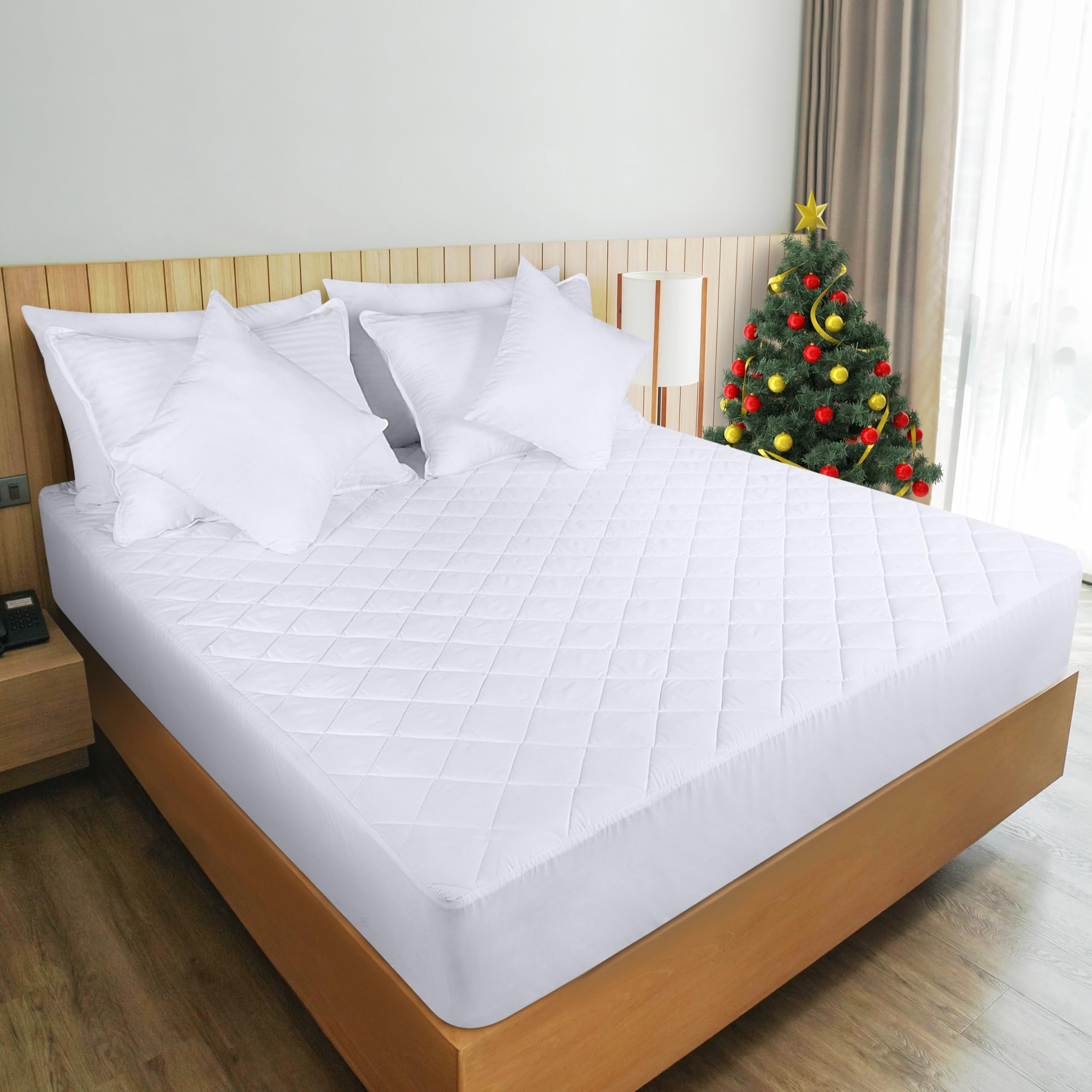 Utopia Bedding Quilted Fitted Mattress Pad, King Size, Elastic Fitted Mattress Topper Protector and Cover Stretches up to 16 Inches Deep, Machine Washable White, Pack of 9