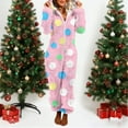 thumbnail image 2 of Flannel Onesie Pajamas for Women Fleece Fuzzy One Piece Zipper Hooded Sherpa Romper Cute Polka Dots Warm Winter Loungewear, 2 of 6