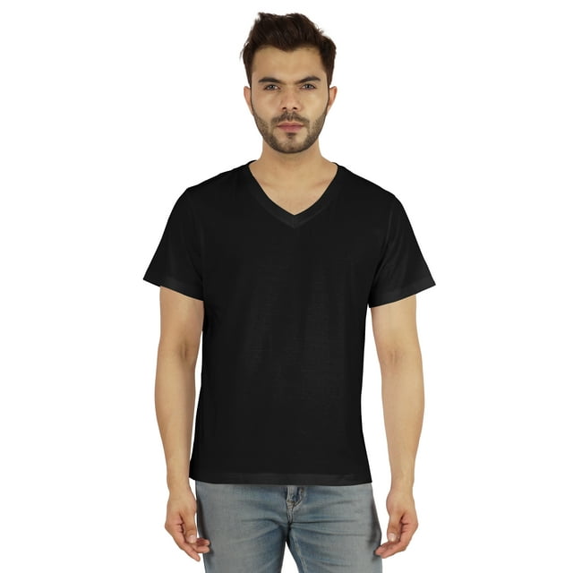 Inkmeso T-Shirt de Base à Col en V pour Homme, Manches Courtes, Uni, Coupe Régulière, en Coton