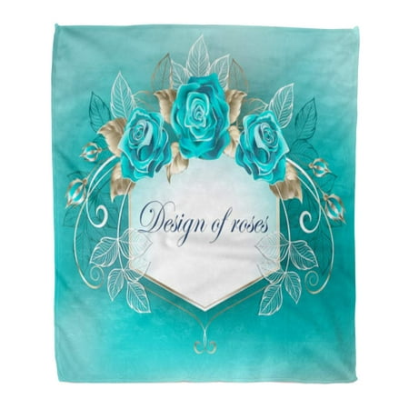 SIDONKU Flannel Throw Blanket Blue Best White Decorated Turquoise Roses Leaves of Gold Soft for Bed Sofa and Couch 58x80