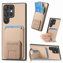 Magnetic Carbon Fiber Case for Samsung Galaxy S25 Ultra with Holder Kickstand, Fiber Texture Wallet Phone Case with Card Holder Military Grade Protection Cover for Samsung Galaxy S25 Ultra, Khaki