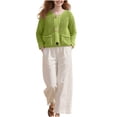 thumbnail image 5 of yardsong Women's Cropped Cardigan Sweater Button Down Chunky Knit Sweater Fall Winter 2025 Long Sleeve Fall Open Front Cardigan Green,M, 5 of 9
