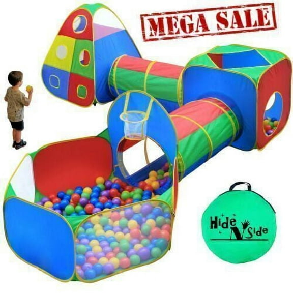 Kid Ball Pit Play Tent Tunnel Set w/ Basketball Hoop for Toddlers Kids