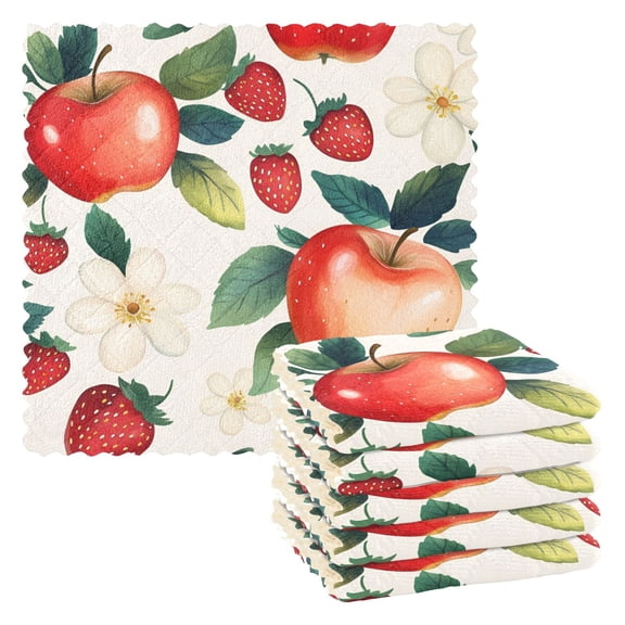 Yayeee 6 Pack Kitchen Dish Cloths Set for Washing Soft Drying Absorbent Microfiber Towels, Strawberry Pattern