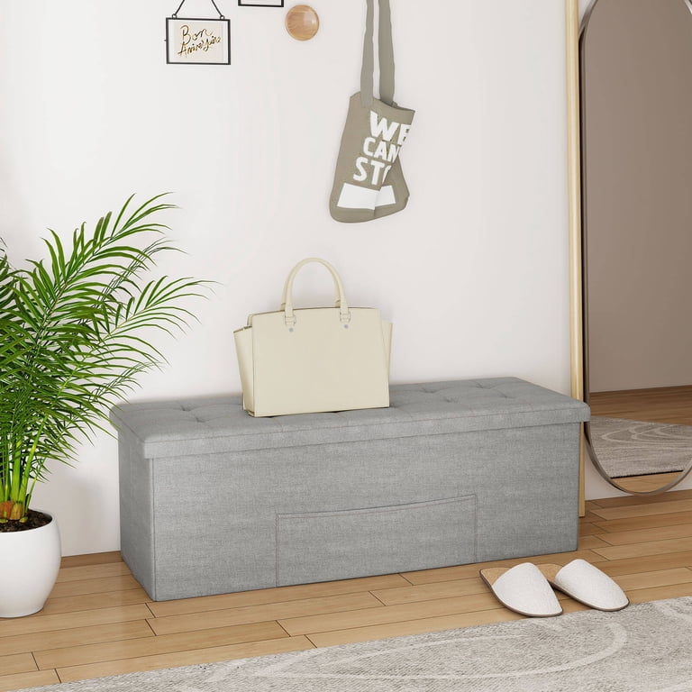 Costway Fabric Folding Storage Ottoman Bench in Light Grey photo 4