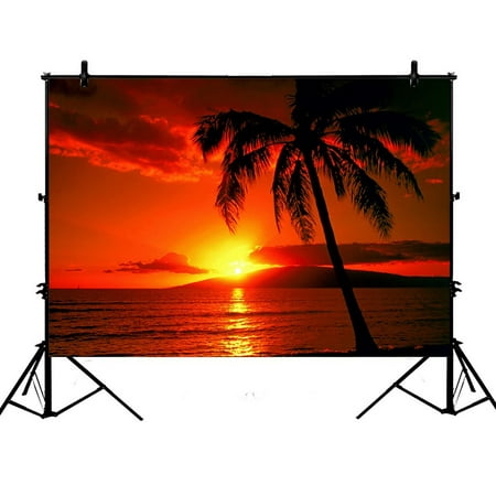 Palm Tree Photo - GCKG 7x5ft Hawaii Summer Beach Palm Tree Blue Sea Sunset Polyester Photography Backdrop Studio Photo Props Background