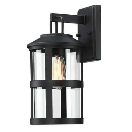 

1-Light Matte Black Outdoor Wall Light Fixture Porch Light with Clear Glass Hukoro