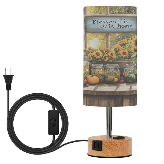 Wobogo Beautiful Country Kitchen Bedside Lamp Touch Control Table Lamp with USB A C Charging Ports & AC Outlet 3-Way Dimmable Nightstand Lamp with Linen Fabric Shade for Bedroom Living Room