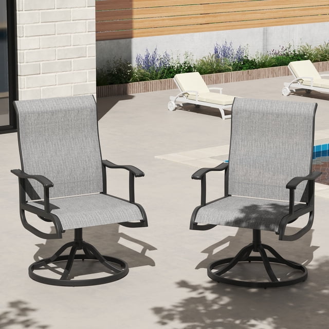 Outdoor Swivel Patio Dining Chairs Set of 2, All Weather Patio Textilene Chair High Back Outdoor Swivel Rocker Set
