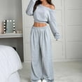 thumbnail image 5 of Women's Sweatsuits Off Shoulder Crop Pullover Sweatshirt and Wide Leg Sweatpant Trendy Casual 2 Piece Pant Sets (XL, Gray), 5 of 5