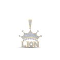 thumbnail image 1 of 10kt Yellow Gold Mens Round Diamond Lion Crown Phrase Charm Pendant 7/8 Cttw, 1 of 1