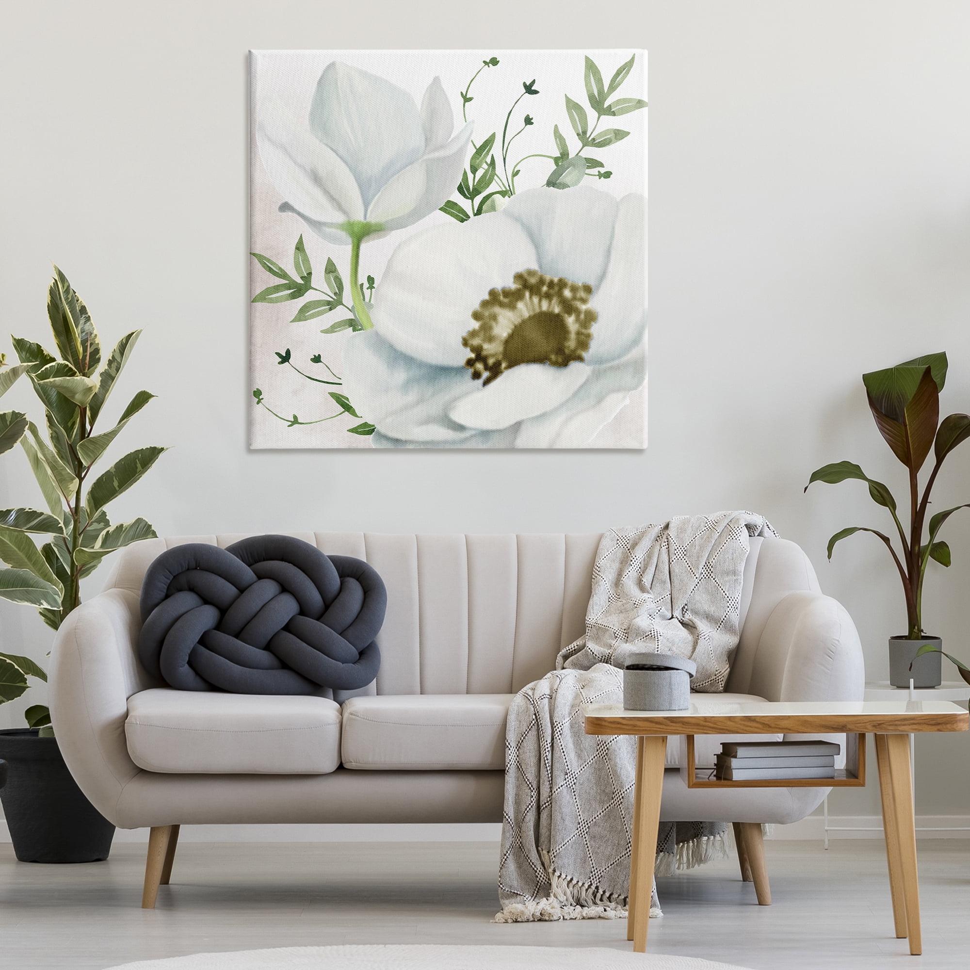 Stupell Industries Magnolia & Leaf Sprigs Plants & Flowers Painting Wrapped Canvas Art Print Wall Art, 36 x 36