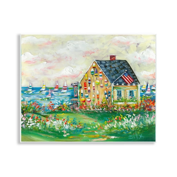 Stupell Industries Buoy Covered Boat House Landscape & Nature Painting Unframed Art Print Wall Art, 14 x 11