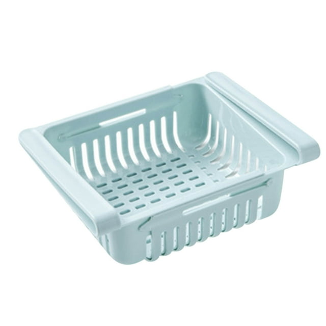 Hiroekza Pull-Out Refrigerator Organizer - Expandable Kitchen & Bathroom Storage Box, Drawer Shelf for Utensils, Soap, Brushes - Space Saving PP Material Blue