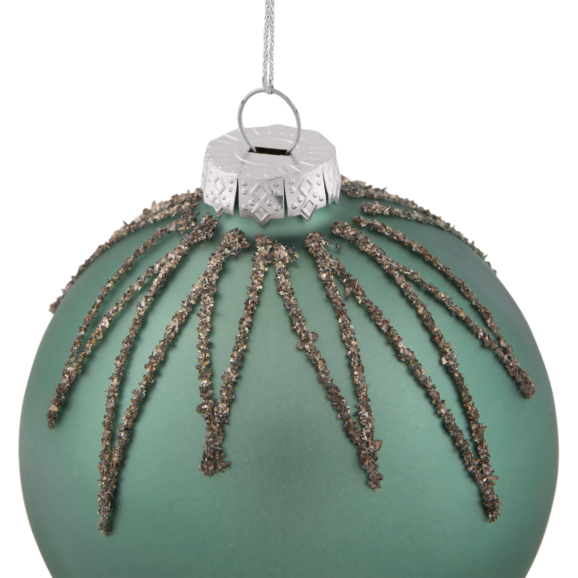 Northlight Matte Glass Ball with Glitter Starburst Christmas Ornament - 4" - Green
