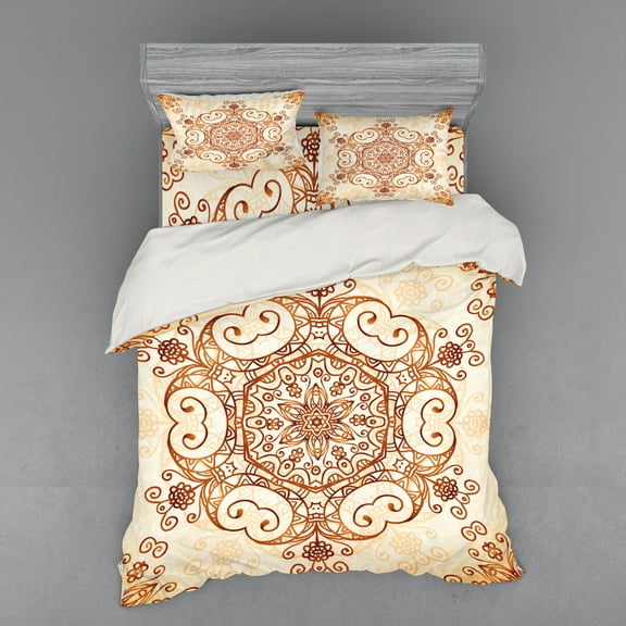 Ambesonne Vintage Bedding Set 4 Pcs, Abstract Damask Motif, Queen, Redwood Peach