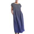 thumbnail image 1 of JUNWELL Offres de Vacances Robe d'Été Décontractée Ample Dégradé Col Rond Manches Courtes Tunique Grande Taille Coton Lin Sans Manches Col Rond Bleu 10, 1 of 5