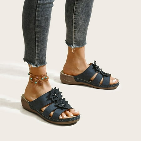 

Zedker Slippers For Women Ladies Slippers Women s Leisure Vacation Comfort Flower Open Toe Wedge Beach Sandals Clearance