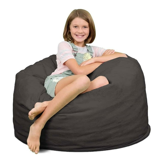 Ultimate Sack 3 Ft Foam Filled Washable Suede Covered Bean Bag Chair, Grey