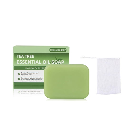 Tea Tree Oil Soap for Face and Body - Redness Relief Acne Treatment Soap with Purifying Deep Sea Mud and Charcoal - Sensitive Skin Care Soap for Oily Skin - 100g Bar with Foaming Net