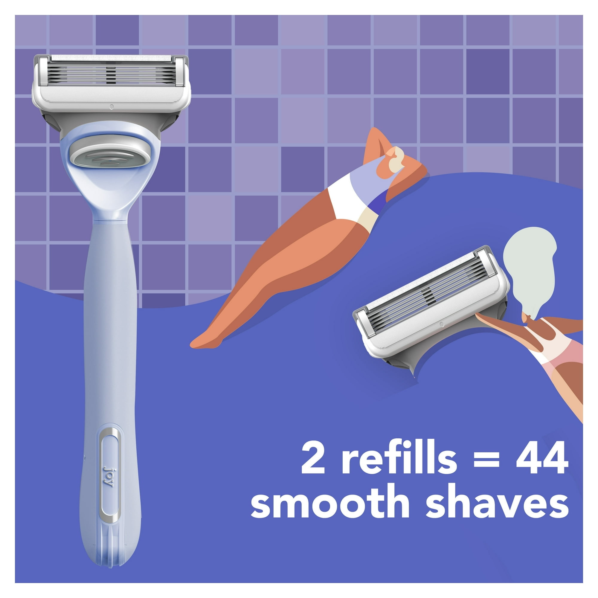 joy Razor for Women, 5 blades, Manual Razor, Handle +2 Blade Razor Refills, Lavendar - 3 Pack