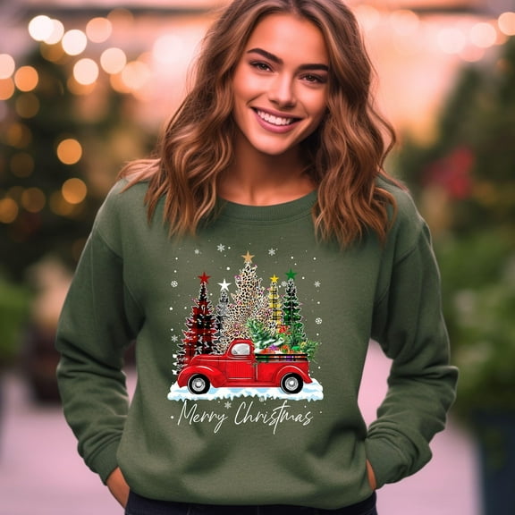 Christmas Truck Sweatshirt: Festive Xmas Tree Long Sleeve