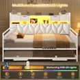 thumbnail image 2 of Afuhokles Daybed with Pop Up Trundle and LED Light, Metal Twin Bed Frame with Upholstered Storage Headboard and Charging Station, Twin to King Daybed, White, 2 of 7