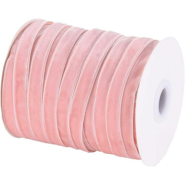 Cinta de terciopelo rosa claro de 50 yardas y 3/8 de pulgada, lisa, fina, suave, de una sola cara, para bodas, rollos con carrete